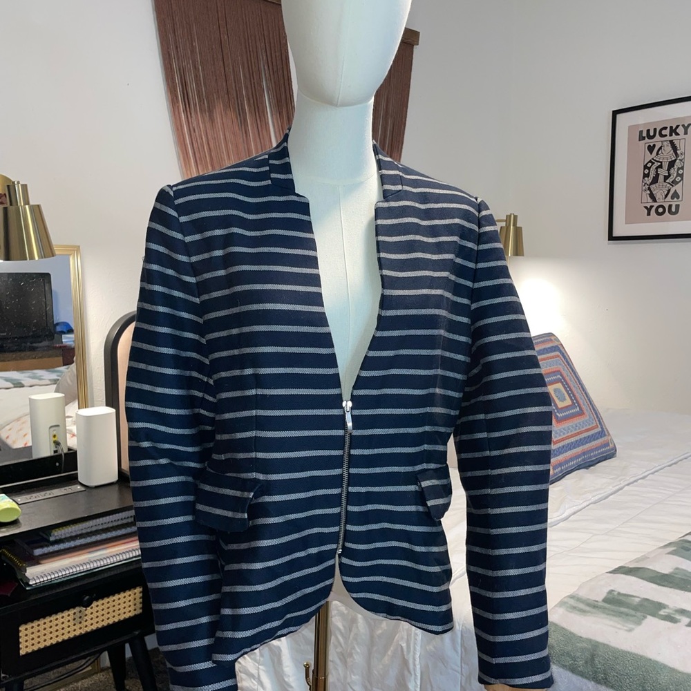 Zara Blue and White Lightweight Striped Jacket